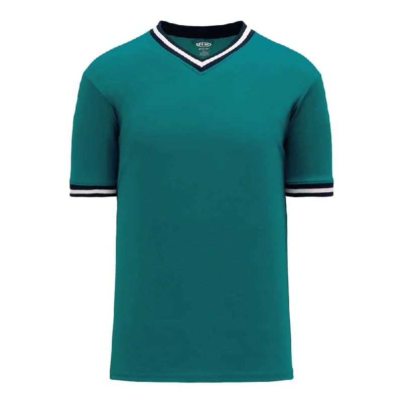 Green Baseball Jersey-Retro V-Neck Dry Flex Pullover Teal-Navy Jersey