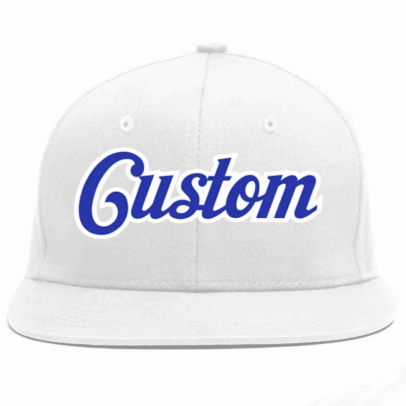 Fitted Baseball Cap-Custom White Royal-White Casual Sport Baseball Cap