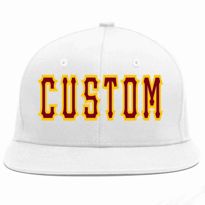 Edgy Baseball Cap-Custom White Crimson-Gold Casual Sport Baseball Cap