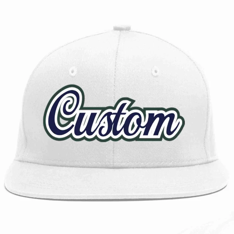 Leather Baseball Cap-Custom White Navy-White Casual Sport Baseball Cap