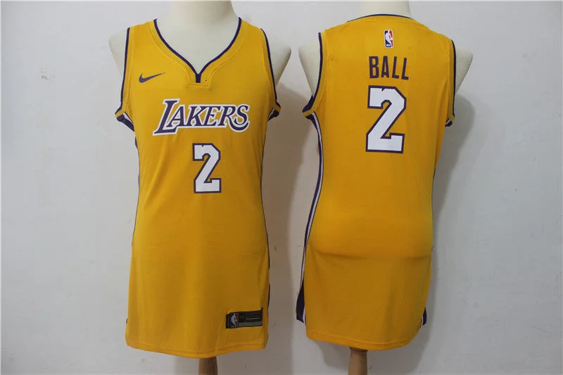 Stylish Basketball Jersey-Lakers 2 Lonzo Ball Yellow Women Swingman Basketball Jersey