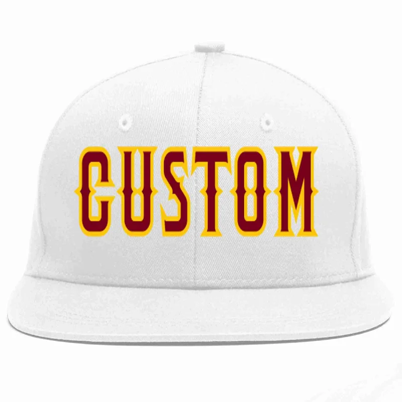 Windproof Baseball Cap-Custom White Crimson-Gold Casual Sport Baseball Cap