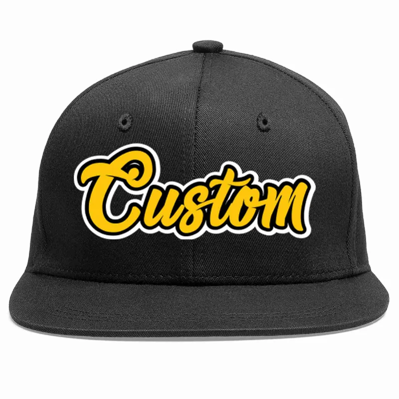 Curved Brim Baseball Cap-Custom Black Gold-Black Casual Sport Baseball Cap