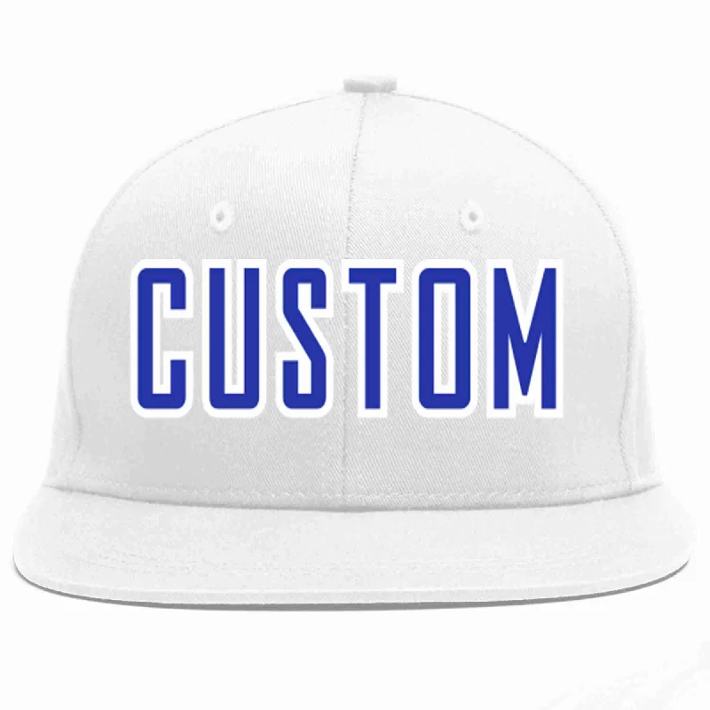 Fitted Baseball Cap-Custom White Royal-White Casual Sport Baseball Cap