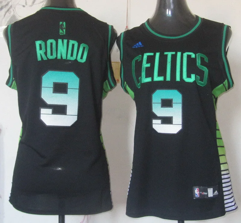 Eco-Friendly Basketball Jersey-Celtics 9 Rondo Black rainbow Women Basketball Jersey