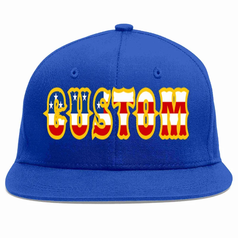 Color Block Baseball Cap-Custom Royal USA-Gold Casual Sport Baseball Cap