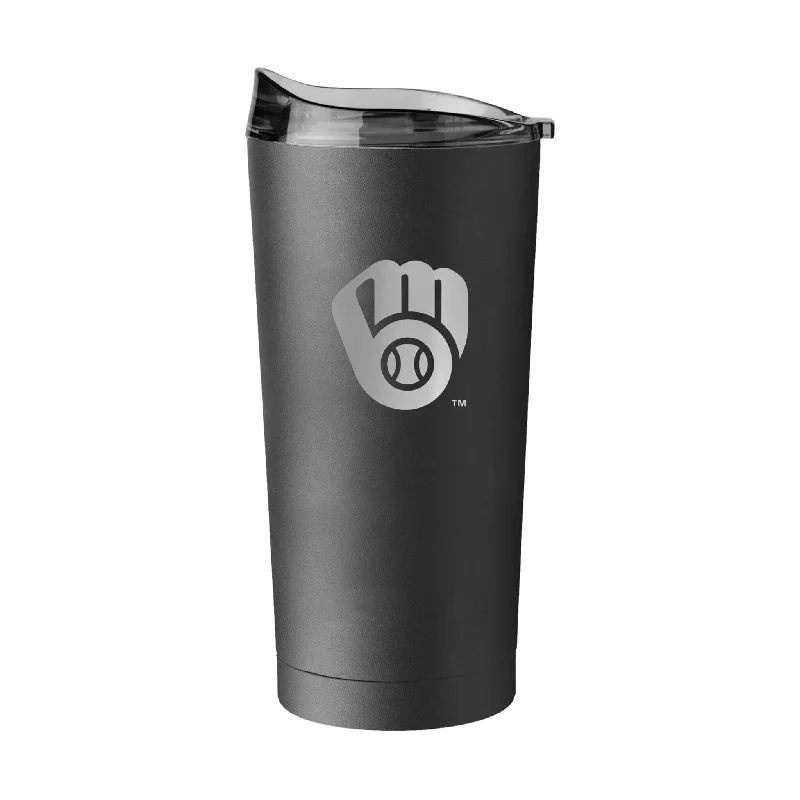 Black Team Mug-Milwaukee Brewers 20oz Etch Black Powder Coat Tumbler