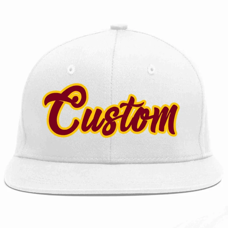 Skater Baseball Cap-Custom White Crimson-Gold Casual Sport Baseball Cap