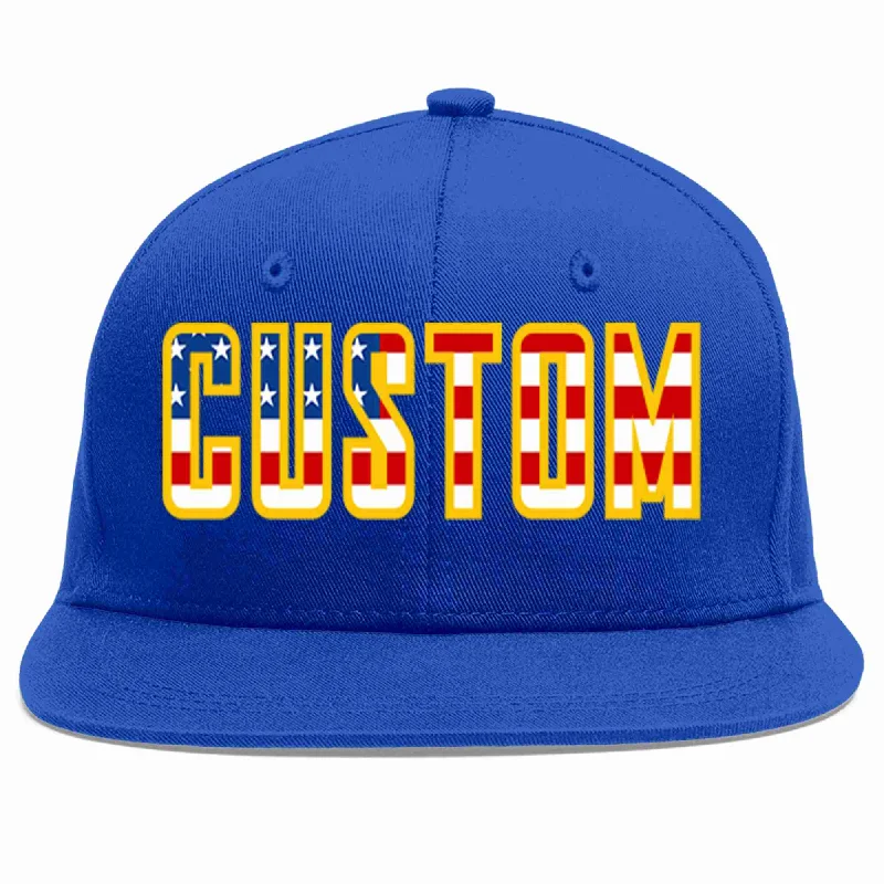 Golf Baseball Cap-Custom Royal USA-Gold Casual Sport Baseball Cap