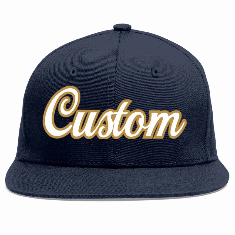 Windproof Baseball Cap-Custom Navy White-Old Gold Casual Sport Baseball Cap