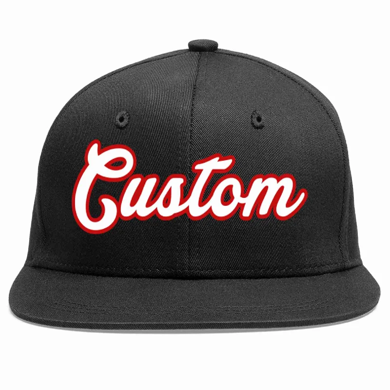 Leather Baseball Cap-Custom Black White-Red Casual Sport Baseball Cap