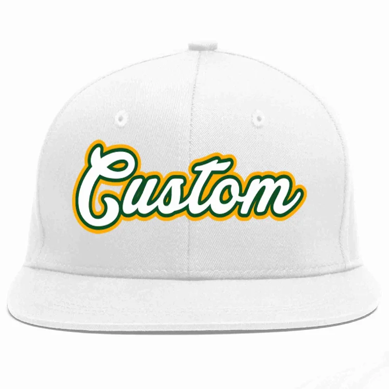 Hiking Baseball Cap-Custom White White-Kelly Green Casual Sport Baseball Cap