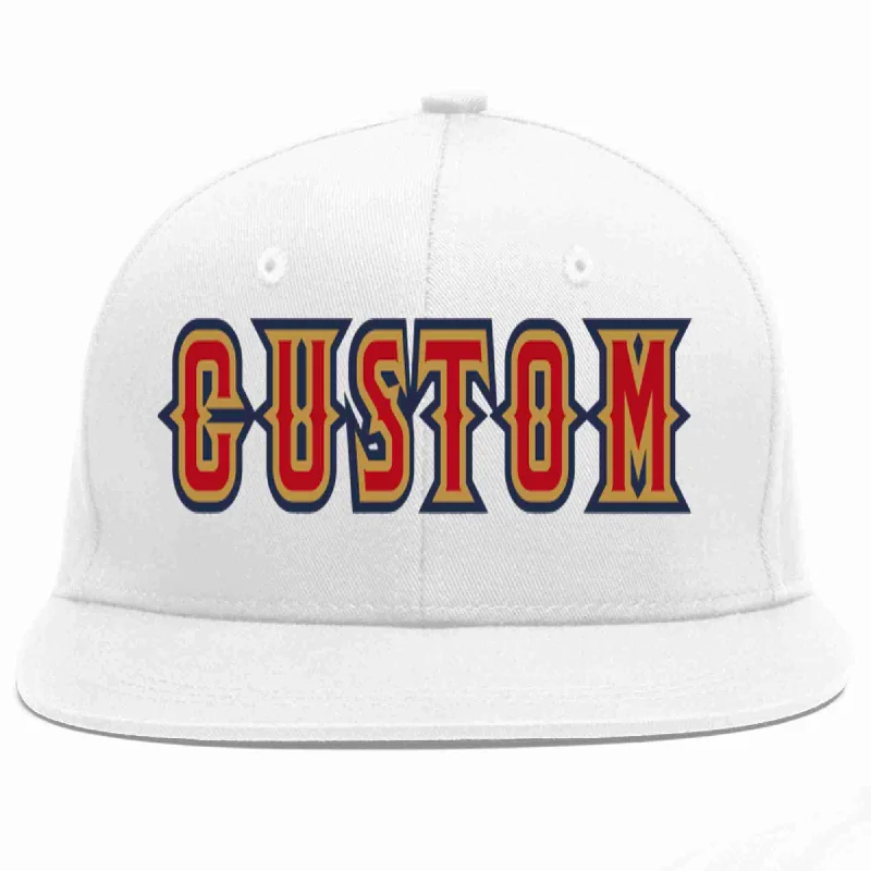 Breathable Baseball Cap-Custom White Red-Old Gold Casual Sport Baseball Cap