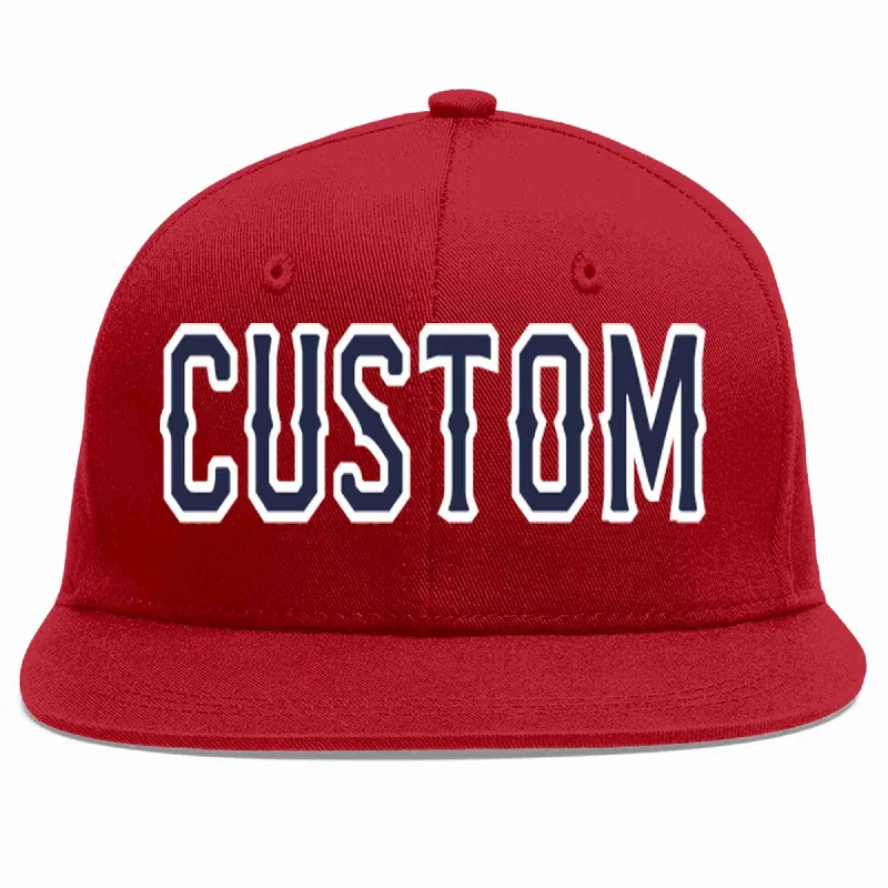 Flat Brim Baseball Cap-Custom Red Navy-White Casual Sport Baseball Cap