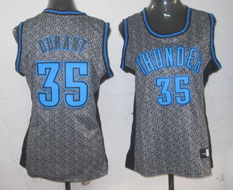 Printed Basketball Jersey-Thunder 35 Durant Grey Gride Women Basketball Jersey