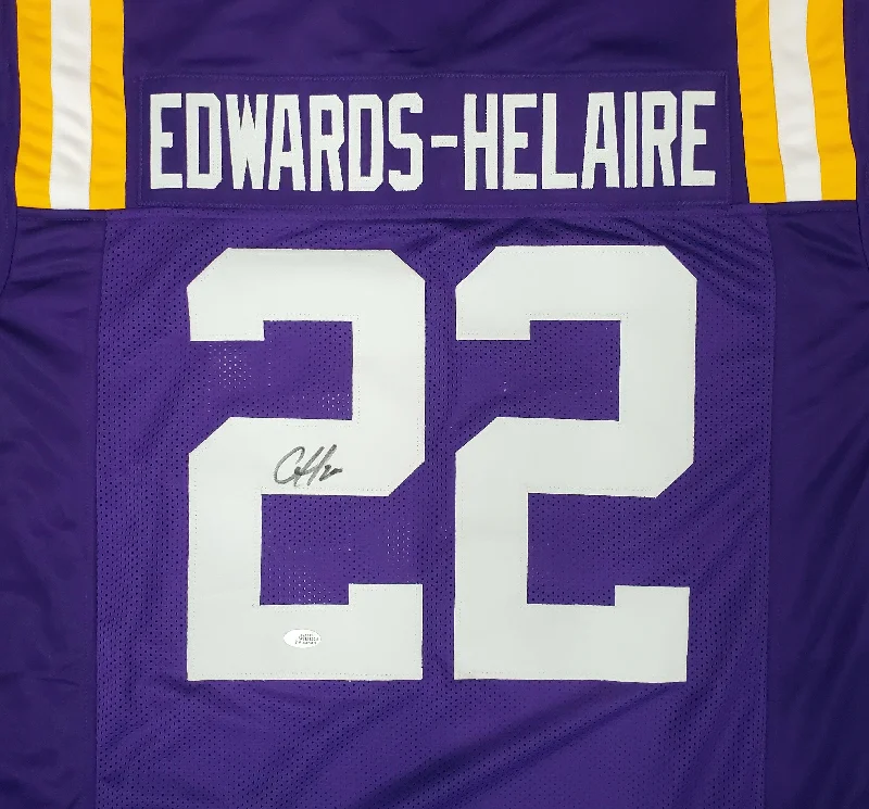 NCAA Football Helmet-LSU Tigers Clyde Edwards-Helaire Autographed Purple Jersey Beckett BAS Stock #193943