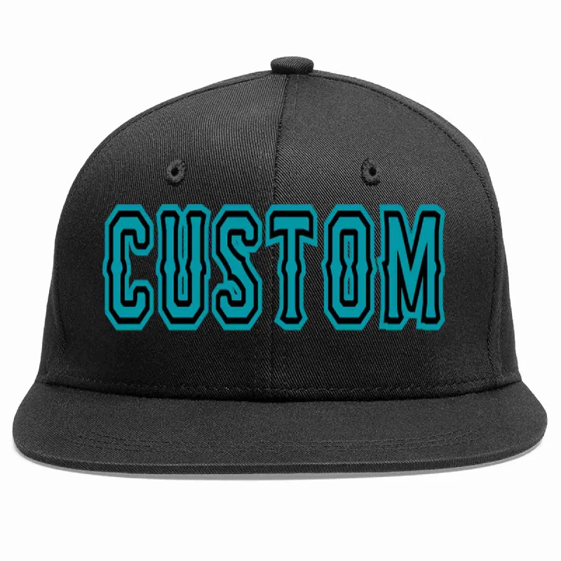 Low Profile Baseball Cap-Custom Black Aqua-Black Casual Sport Baseball Cap