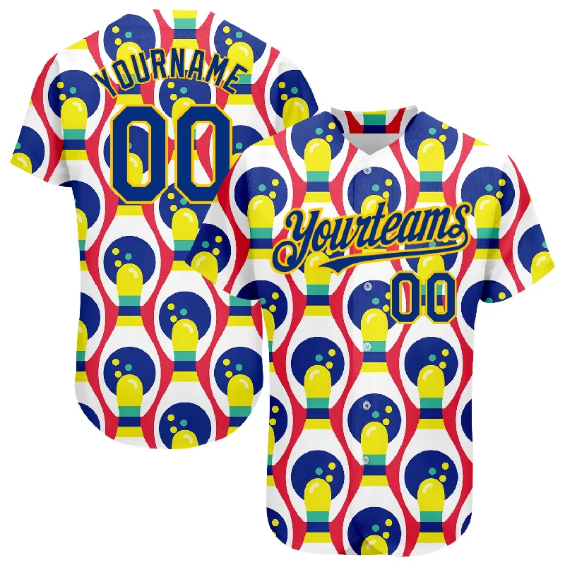 Camo Baseball Jersey-Custom White Royal-Yellow 3D Pattern Design Bowling Authentic Baseball Jersey