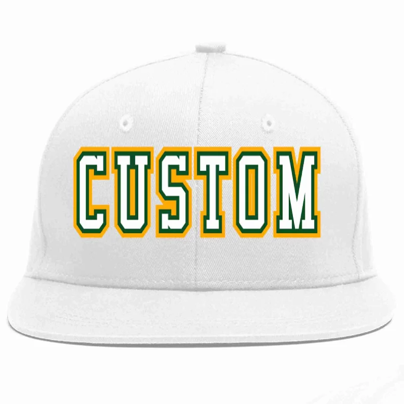 Color Block Baseball Cap-Custom White White-Kelly Green Casual Sport Baseball Cap