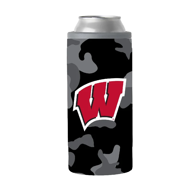 Tea Team Mug-Wisconsin Black Camo 12oz Slim Can Coolie