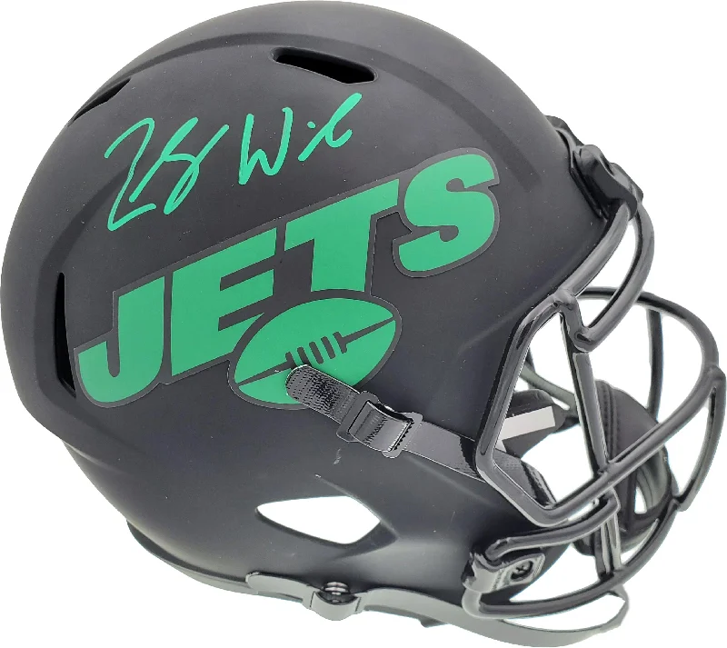 Performance Football Helmet-Zach Wilson Autographed New York Jets Eclipse Black Full Size Replica Speed Helmet Beckett BAS QR Stock #194730