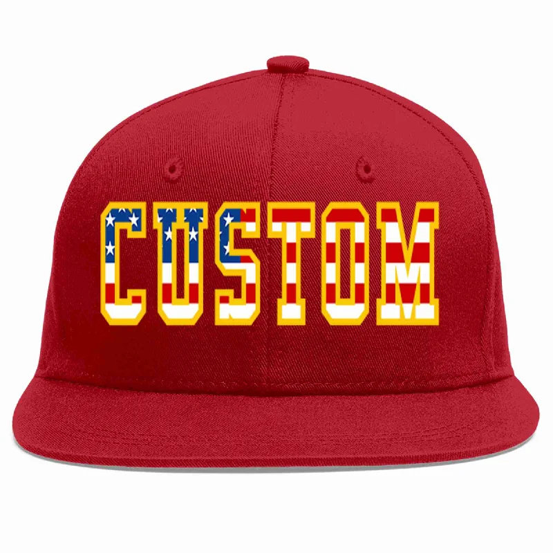 Travel Baseball Cap-Custom Red Vintage USA Flag-Gold Casual Sport Baseball Cap