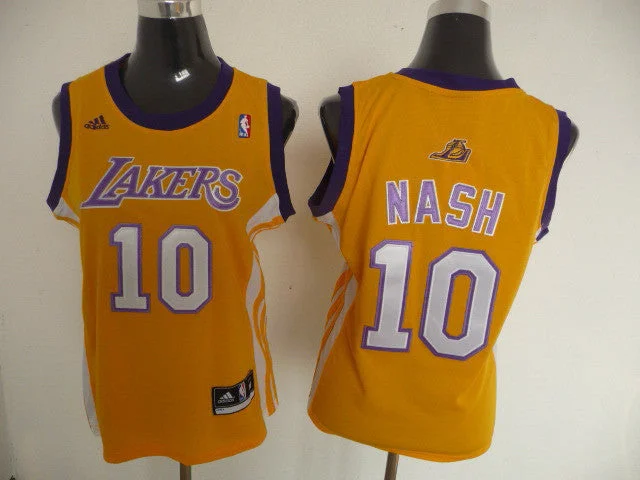 Gold Trim Basketball Jersey-Lakers 10 Nash Yellow New Fabric Women Basketball Jersey