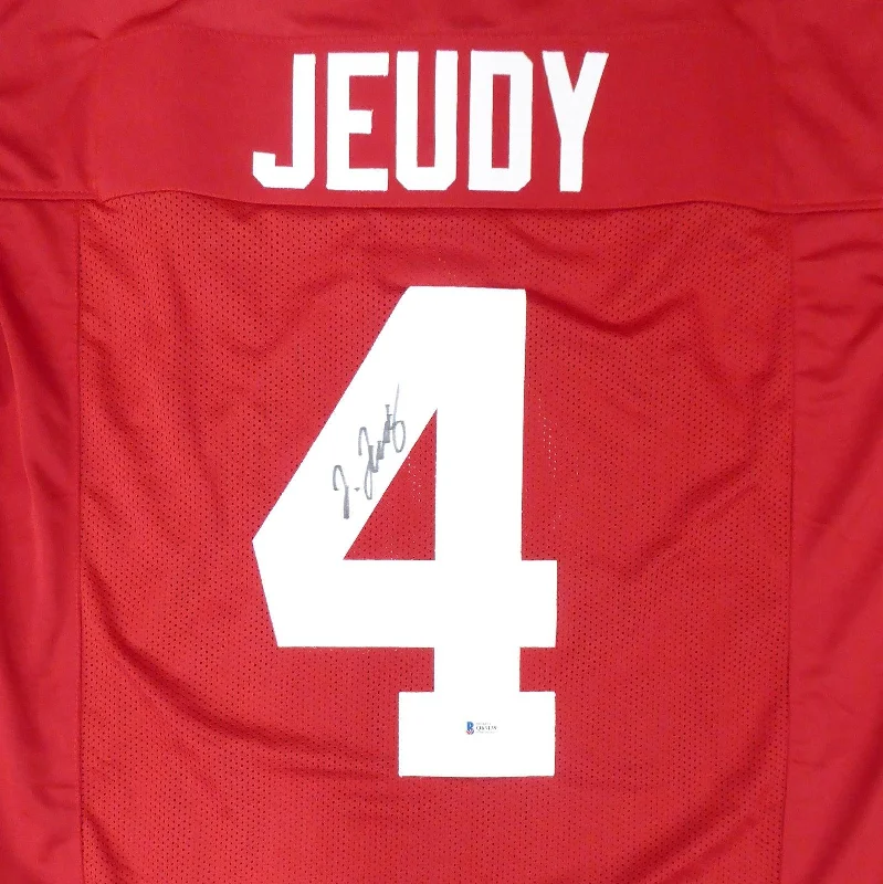 Sun Protection Football Helmet-Alabama Crimson Tide Jerry Jeudy Autographed Red Jersey Beckett BAS Stock #159236