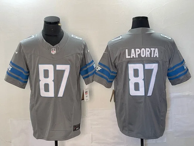 Name and Number Soccer Jersey-Men's Detroit Lions #87 Sam LaPorta Gray 2023 F.U.S.E. Untouchable Limited Football Stitched Jersey