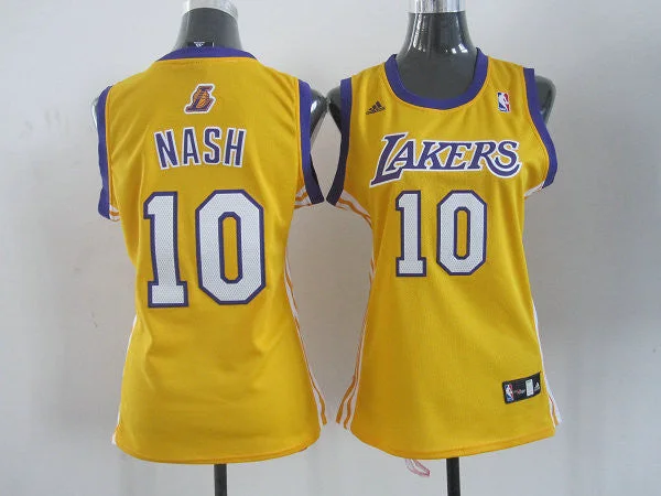 V-Neck Basketball Jersey-Lakers 10 Nash Yellow Women Basketball Jersey