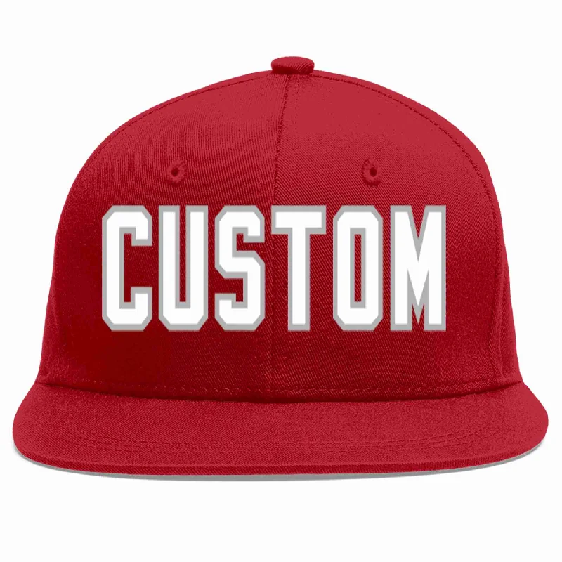 Curved Brim Baseball Cap-Custom Red White-Gray Casual Sport Baseball Cap