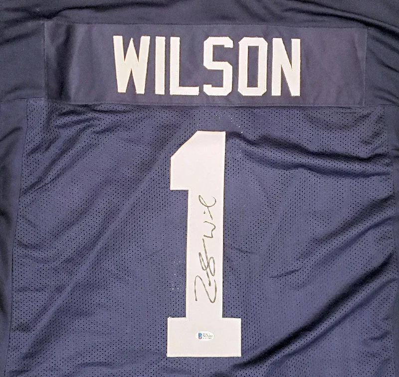 Custom Football Helmet-BYU Cougars Zach Wilson Autographed Navy Blue Jersey Beckett BAS Stock #191151