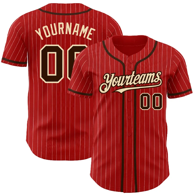 Maroon Baseball Jersey-Custom Red White Pinstripe Brown-City Cream Authentic Baseball Jersey