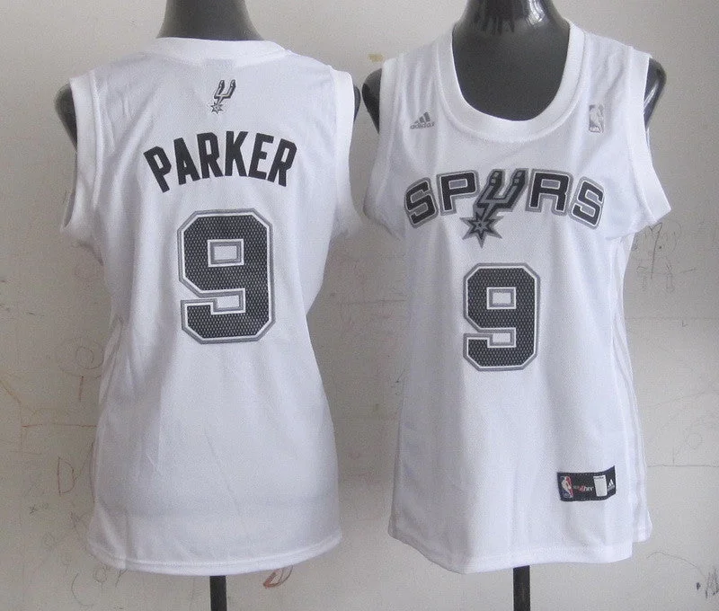 Teal Basketball Jersey-Spurs 9 Parker White Women Basketball Jersey