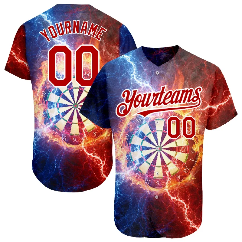 Anniversary Baseball Jersey-Custom Black Red-White 3D Pattern Design Lightning Flame Dart Board Authentic Baseball Jersey