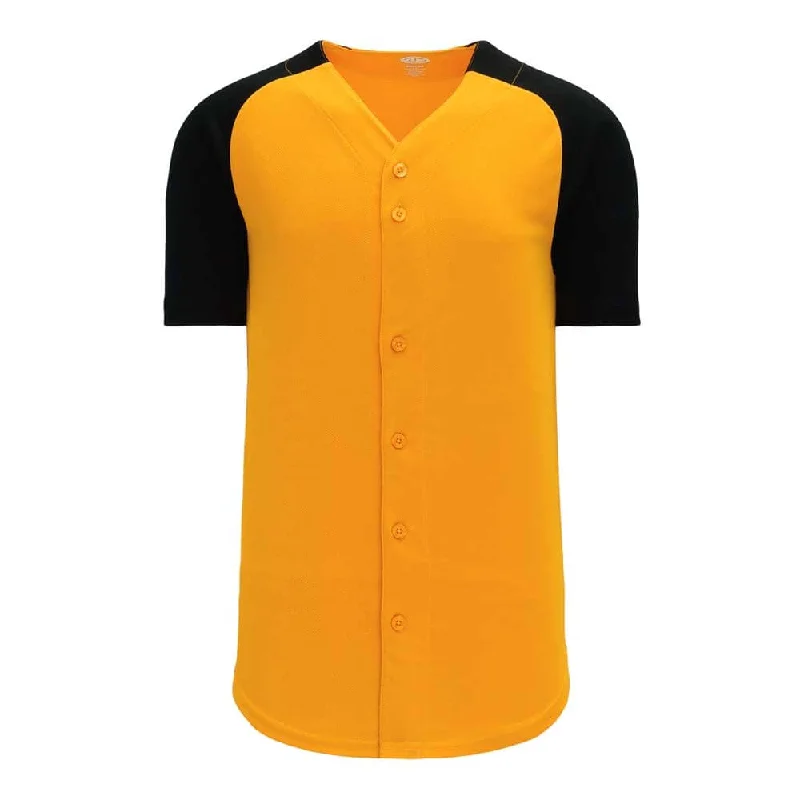 Blended Fabric Baseball Jersey-Two Colour Full Button Down Gold-BlackJersey