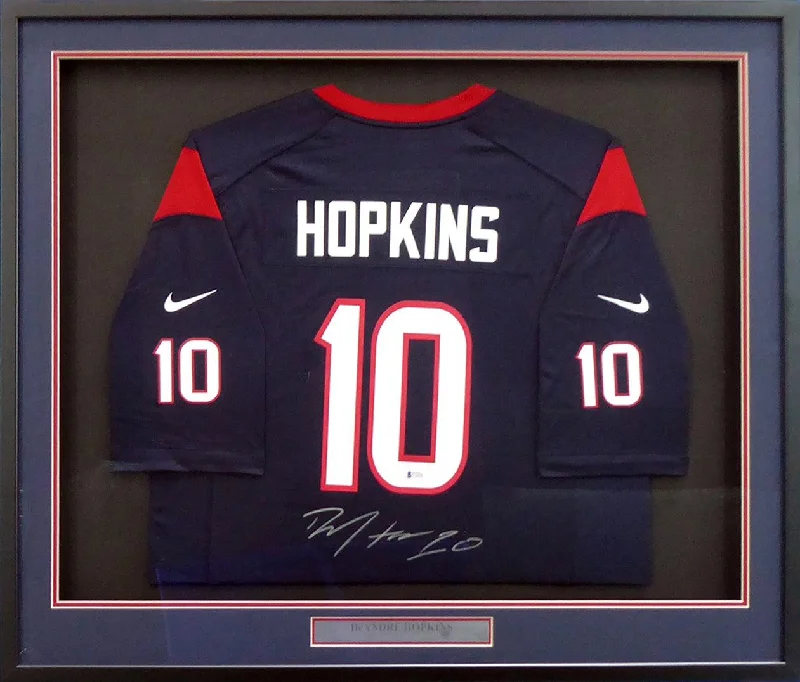 High Visibility Football Helmet-Houston Texans DeAndre Hopkins Autographed Framed Blue Nike Jersey Size XL Beckett BAS Stock #154940