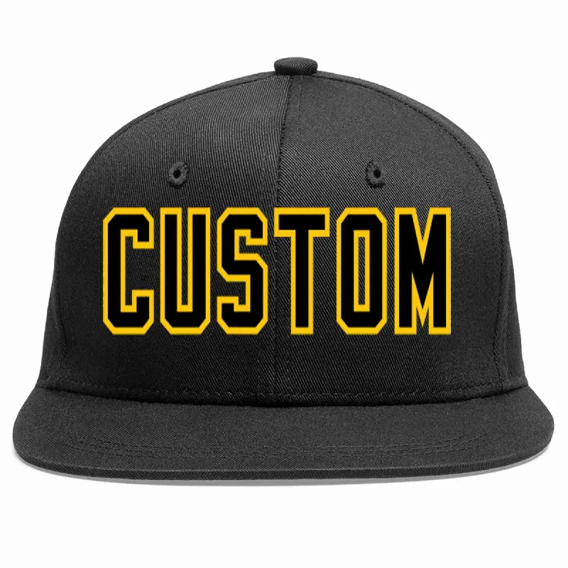 Racing Baseball Cap-Custom Black Black-Gold Casual Sport Baseball Cap