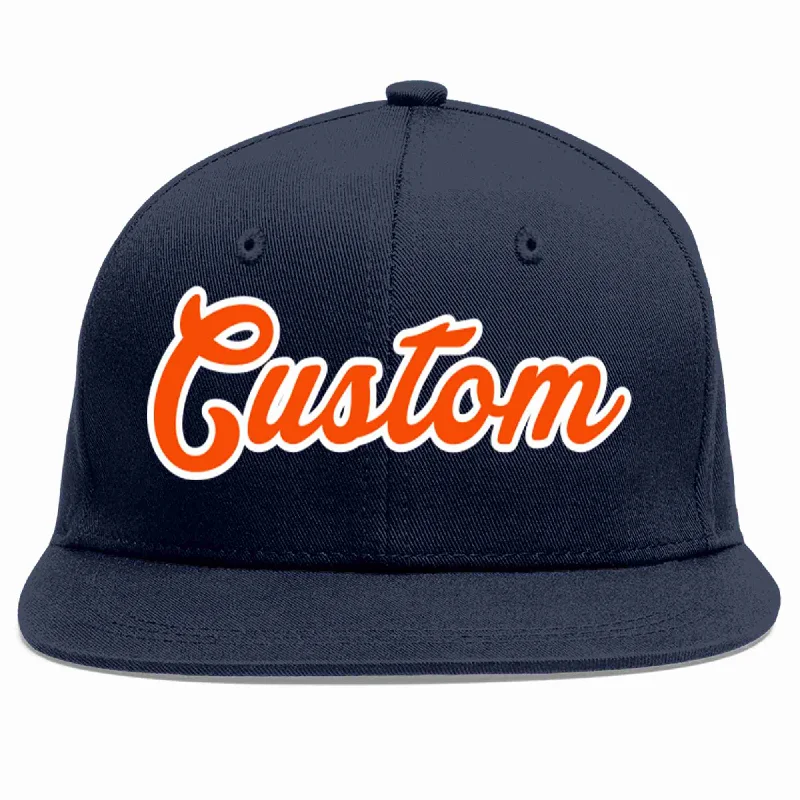 Statement Baseball Cap-Custom Navy Orange-White Casual Sport Baseball Cap