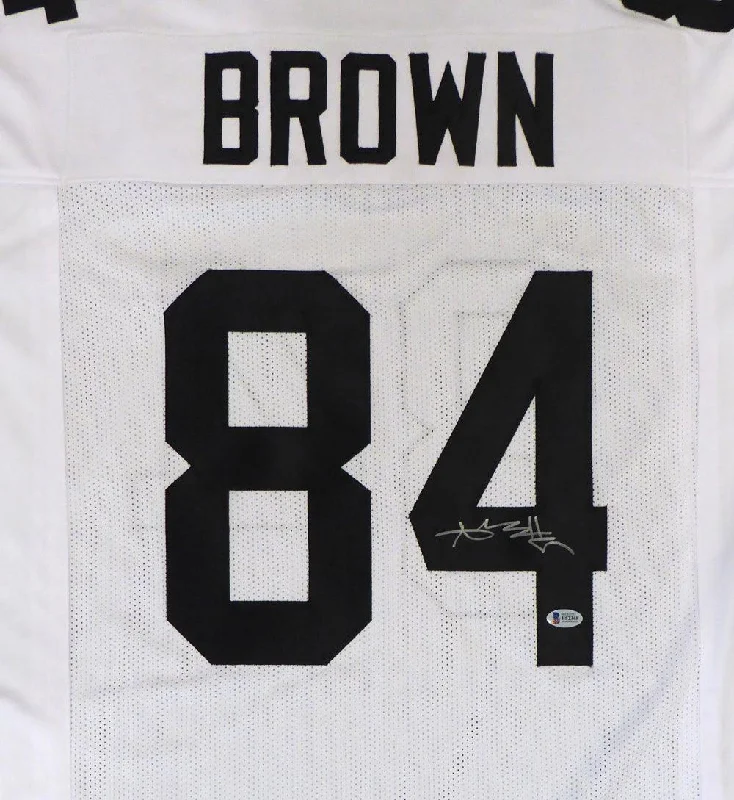 Orange Football Helmet-Pittsburgh Steelers Antonio Brown Autographed White Jersey Beckett BAS Stock #129841