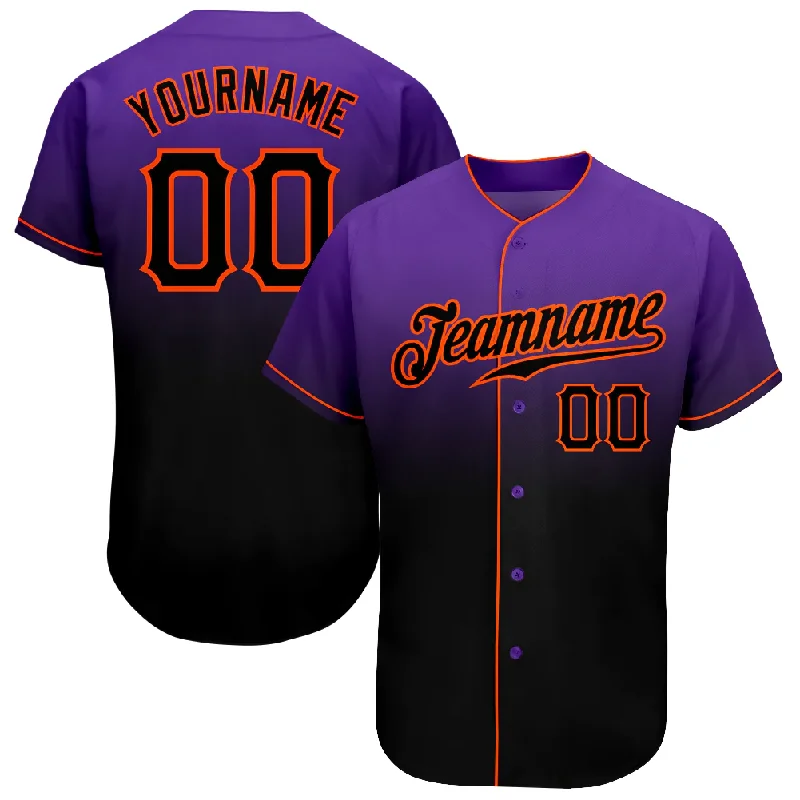 High School Baseball Jersey-Custom Purple Black-Orange Authentic Fade Fashion Baseball Jersey