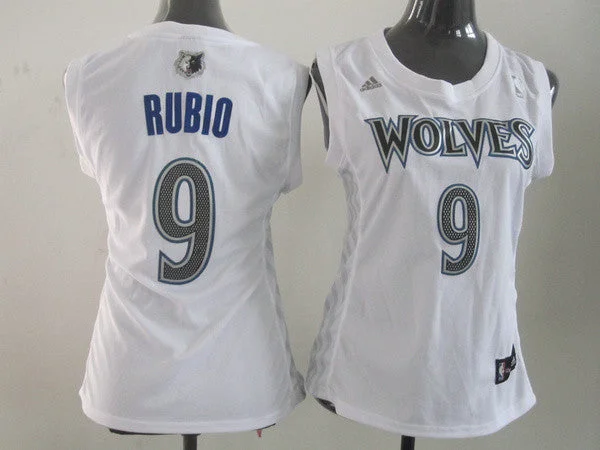 Collector’s Basketball Jersey-Timberwolves 9 Rubio White Women Basketball Jersey