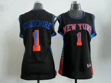 Custom Basketball Jersey-Knicks 1 Stoudemire Black rainbow Women Basketball Jersey