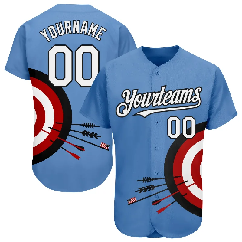 Camo Baseball Jersey-Custom Light Blue White-Black 3D Pattern Design Dart Board Target Authentic Baseball Jersey