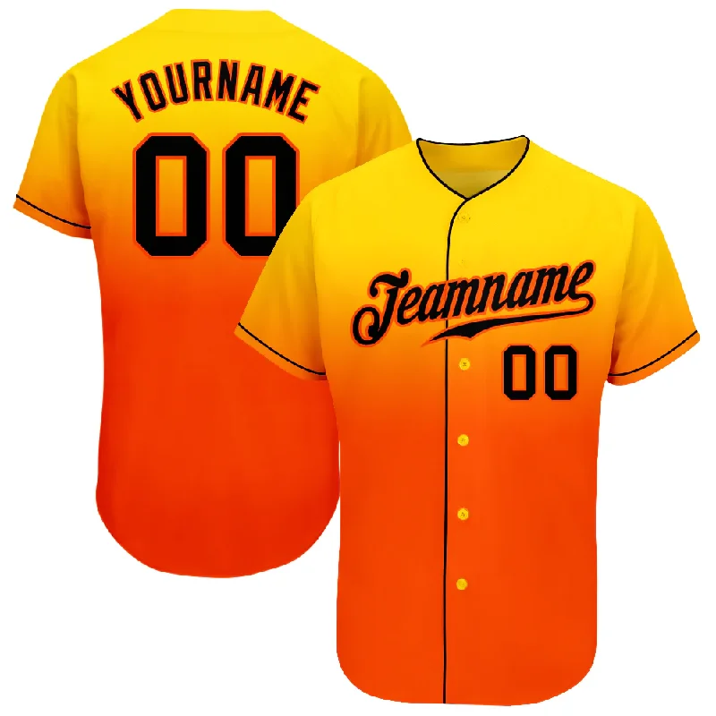 Embroidered Baseball Jersey-Custom Yellow Black-Orange Authentic Fade Fashion Baseball Jersey