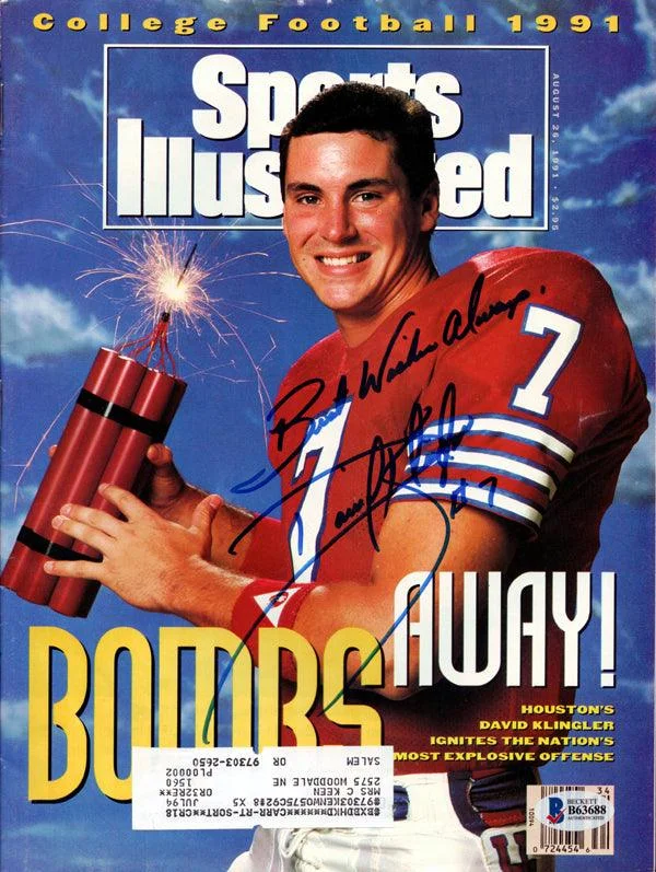 Hard Shell Football Helmet-David Klingler Autographed Sports Illustrated Magazine Houston Cougars Beckett BAS #B63688