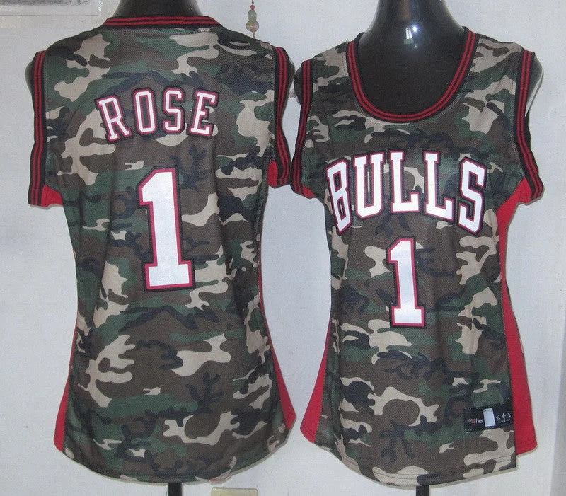 All-Season Basketball Jersey-Bulls 1 Rose Camo Women Basketball Jersey