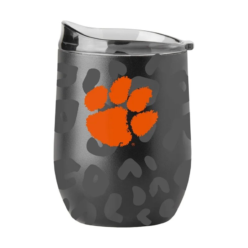 Outdoor Team Mug-Clemson Leopard 16oz Black Powder Coat Curved Beverage