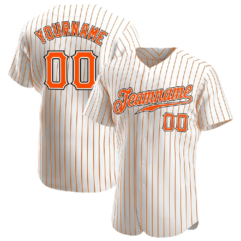 Hall of Fame Baseball Jersey-Custom White Orange Pinstripe Orange-Black Authentic Baseball Jersey