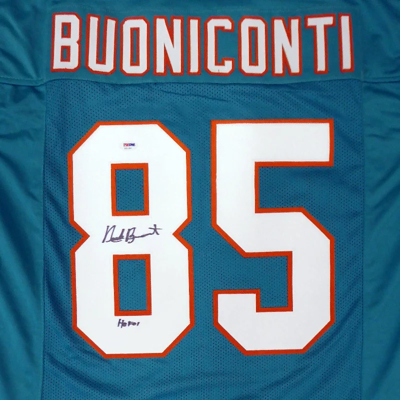 Tinted Visor Football Helmet-Miami Dolphins Nick Buoniconti Autographed Teal Jersey "HOF 01" PSA/DNA Stock #179034